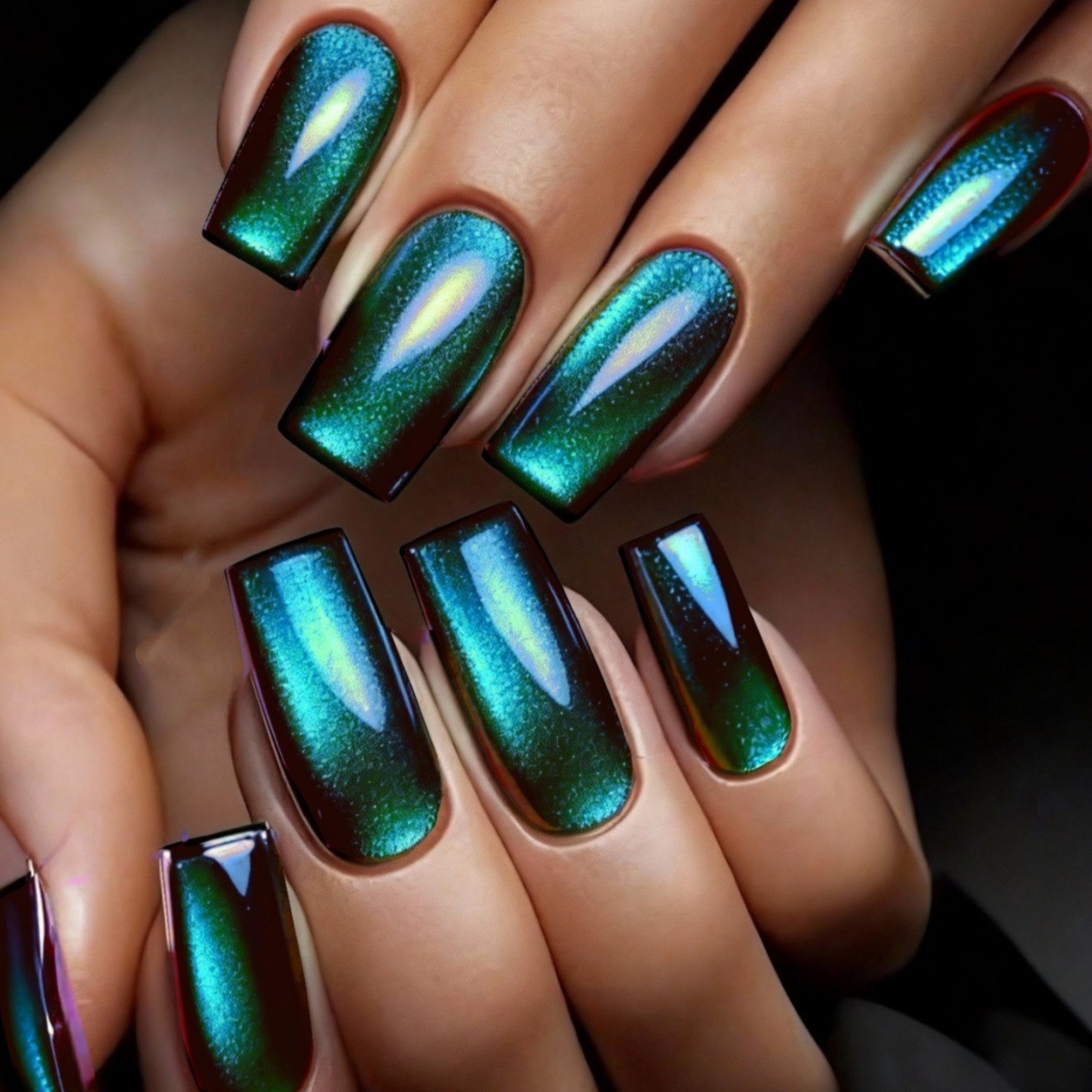 Nail Art Full Cat Eye - 24Pcs fake nail art, green cat