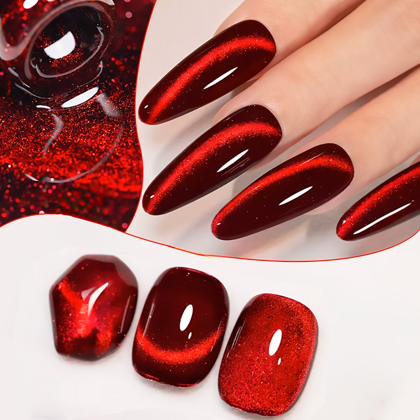 Nail Art Red Wine Cat Eye - SHAKA 1pcs Red Transparent Cat Eye