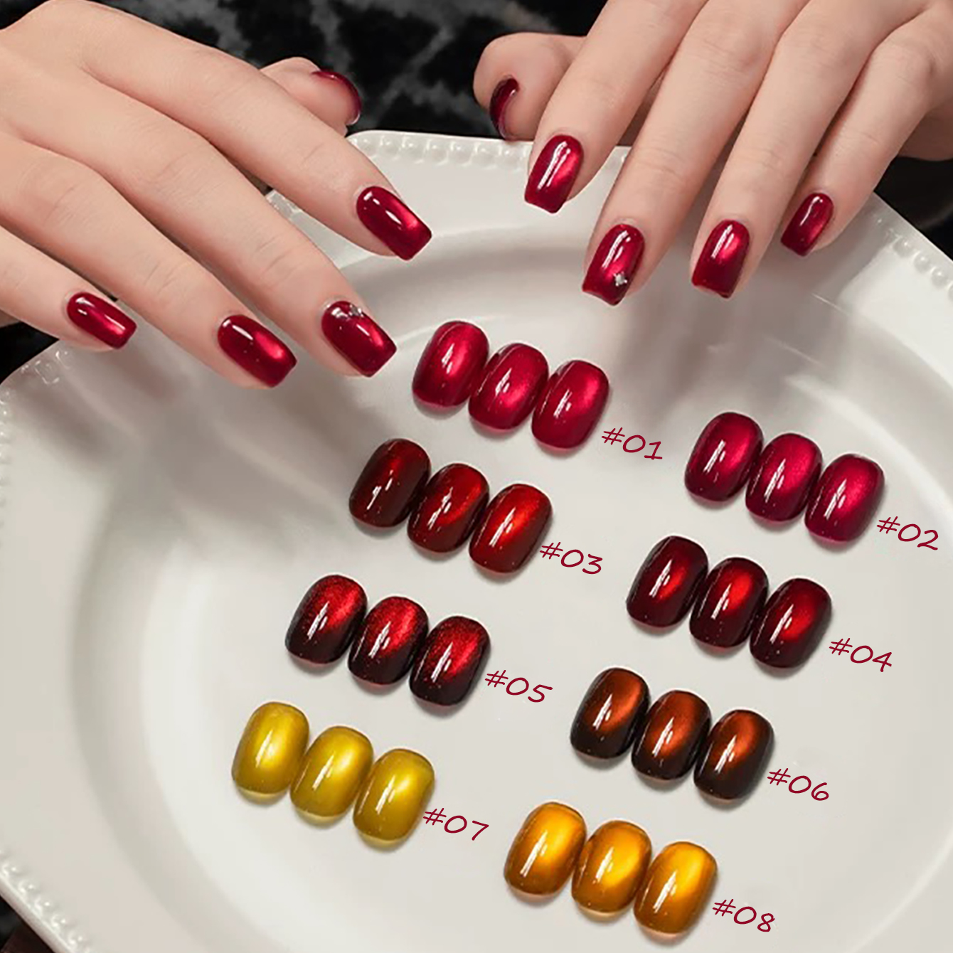 Nail Art Red Wine Cat Eye - 1pcs PSK 2026 New Lucky Red