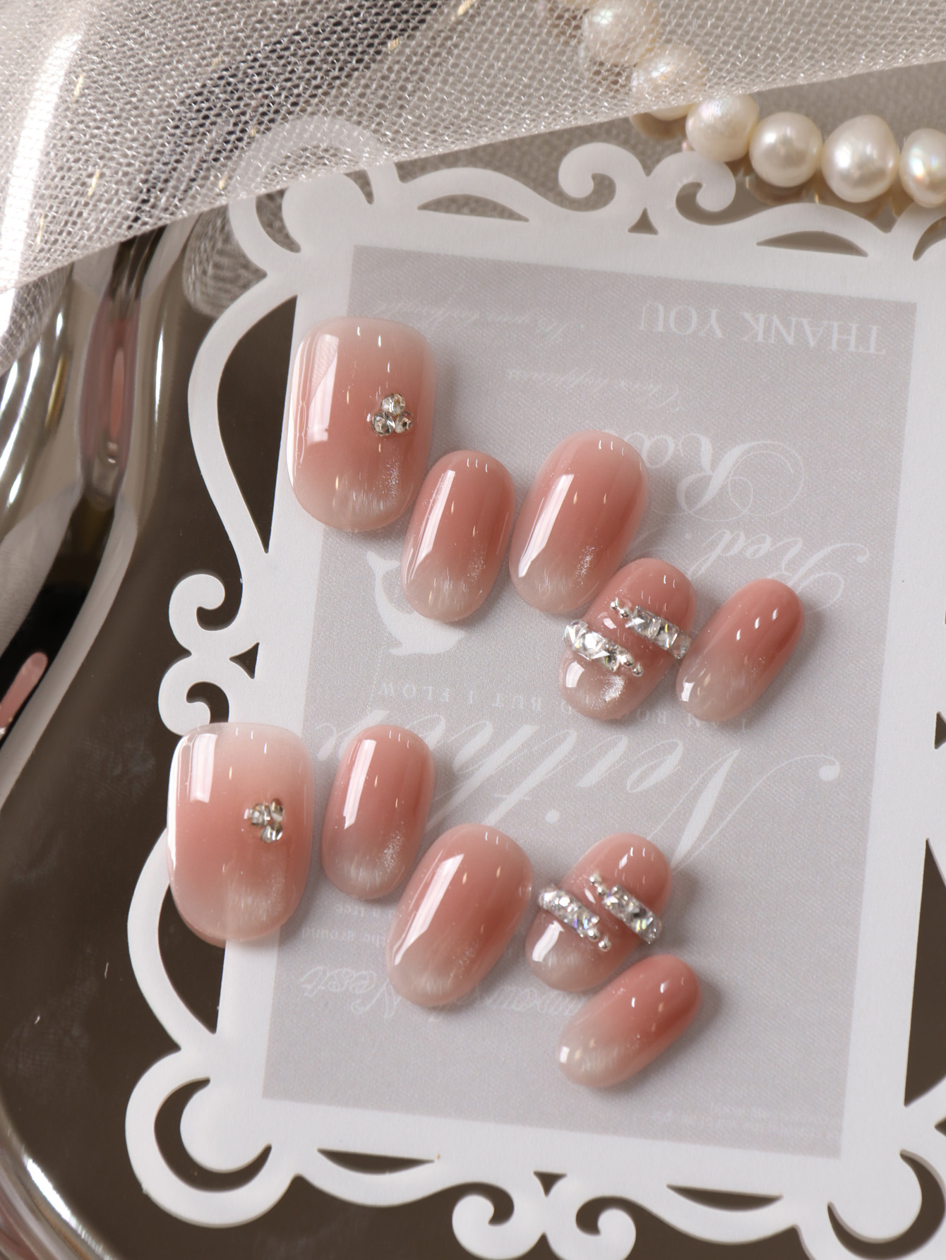 Nail Adhesive Tab - 10Pcs Acrylic Press on Pink Cat's