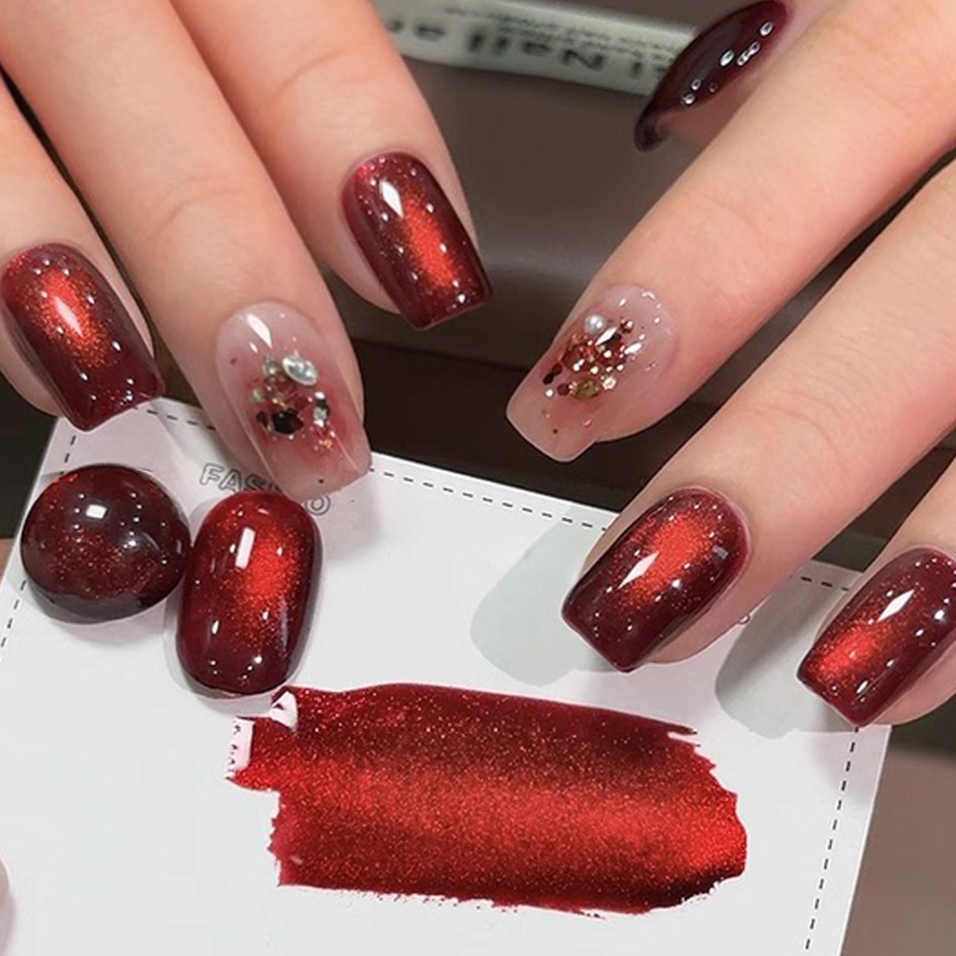Nail Art Red Wine Cat Eye - 1pcs TC Flash Cherry Wine Red
