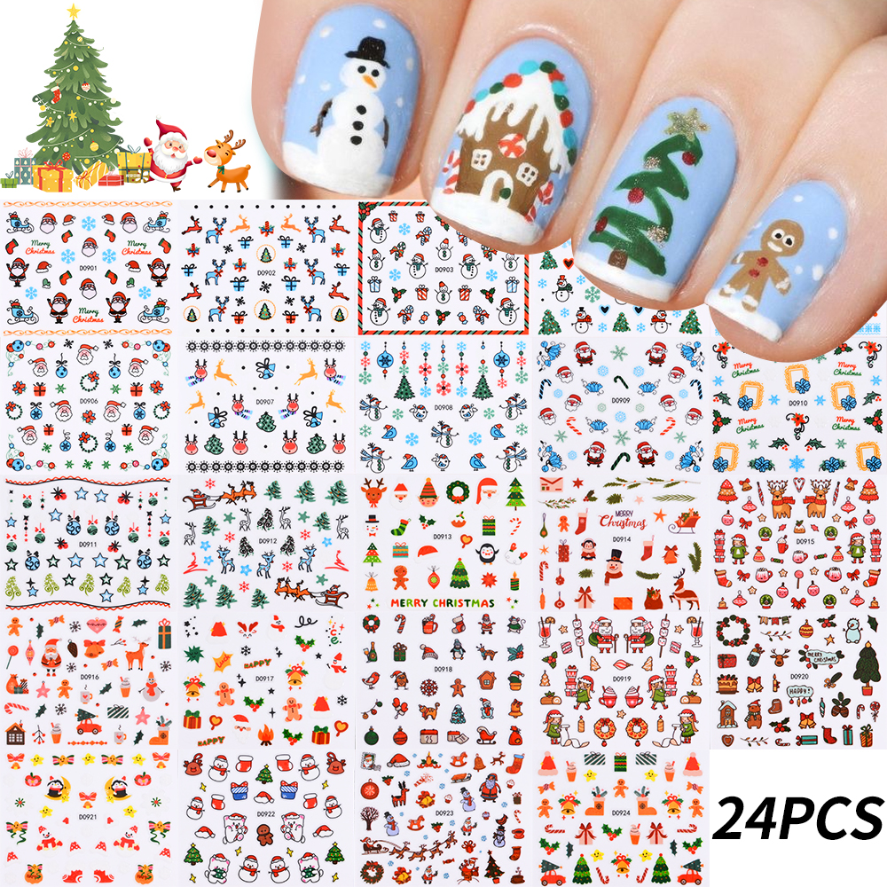 Nail Art Xmas - 24pcs 3D Merry Christmas Nail Stickers