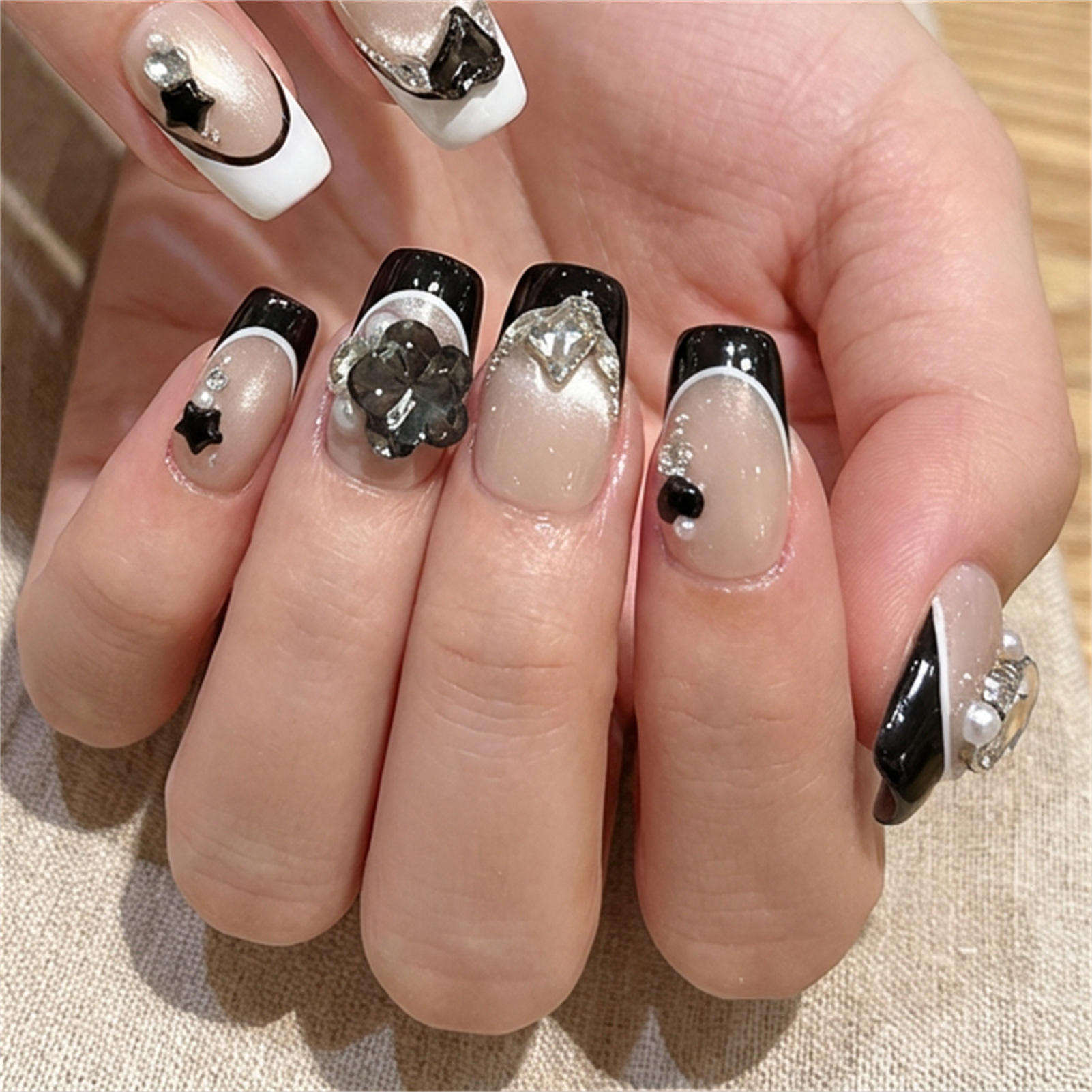 Nail Art Full Cat Eye - 10pcs Black Cat Eyes Press on