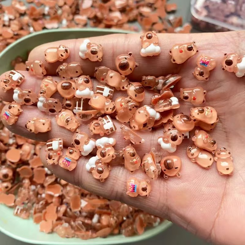 Nail Art Xmas - 100pcs Mini Capybara Decorations Animal Ornaments,