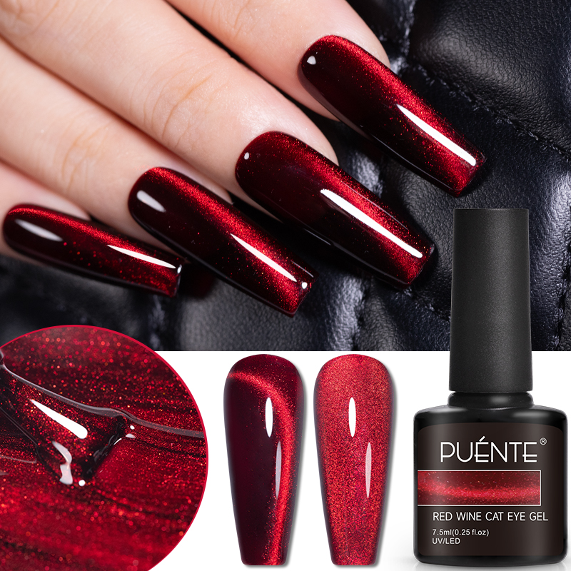 Nail Art Red Wine Cat Eye - PUENTE 7.5ML Wine Red Cat Magnetic