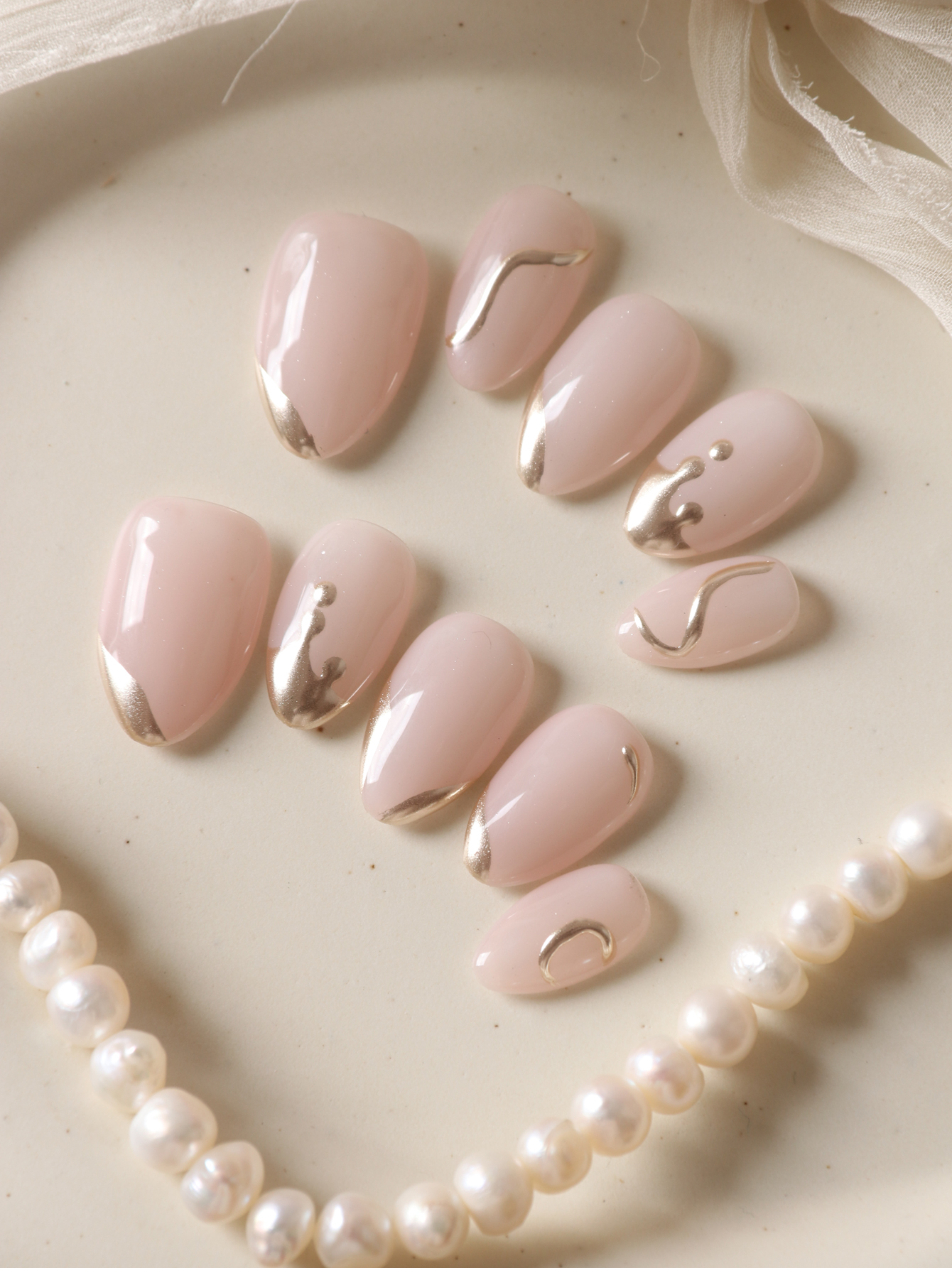 Nail Adhesive Tab - 10Pcs Press on Nails Short Golden