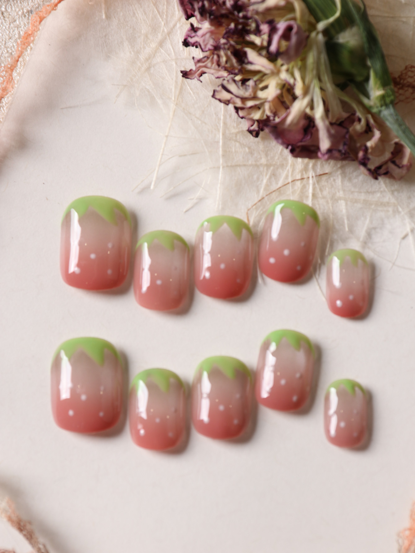 Nail Adhesive Tab - 10Pcs Press on Nails Short Pink