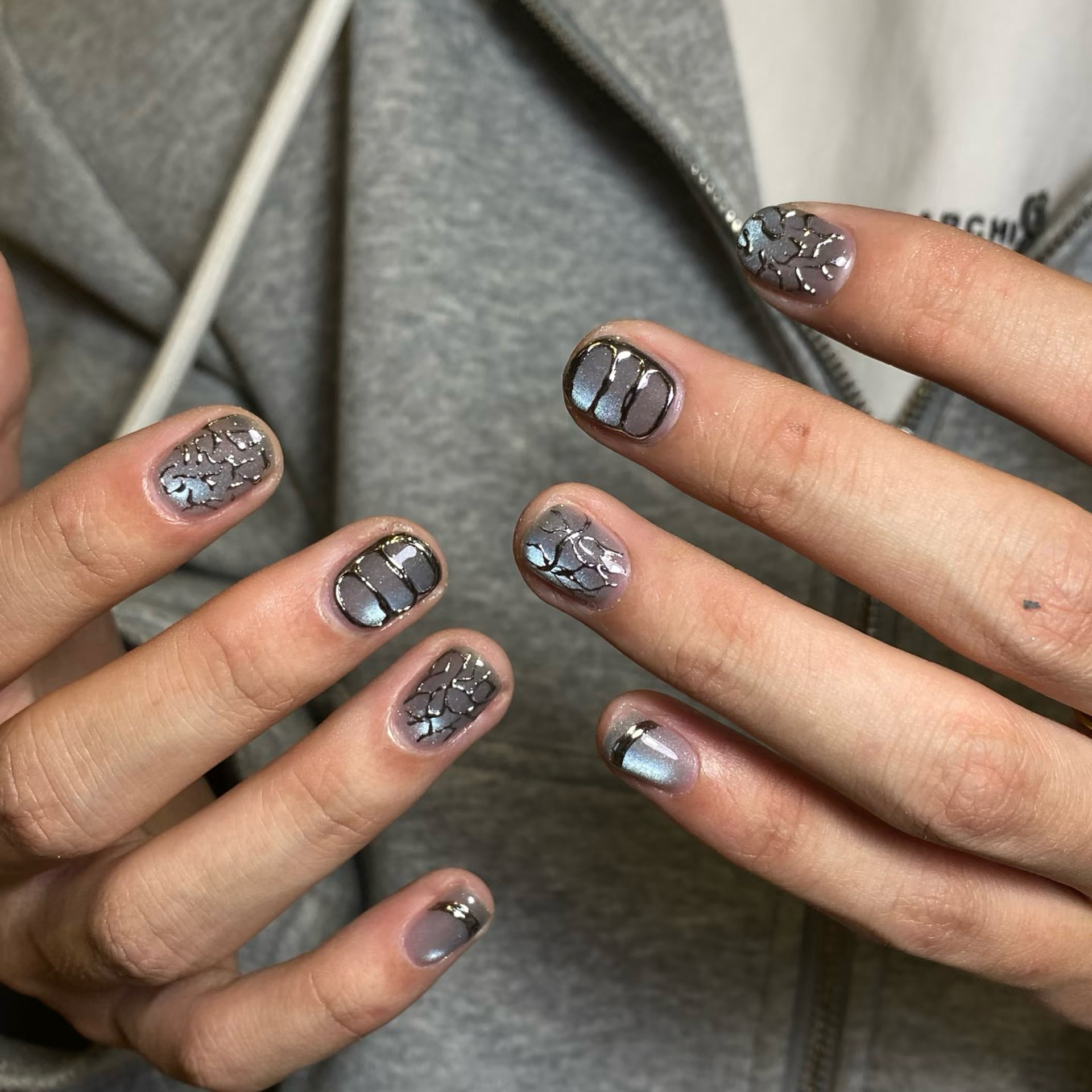 Nail Art Full Cat Eye - 10pcsHandmade Short Round Press On Nails