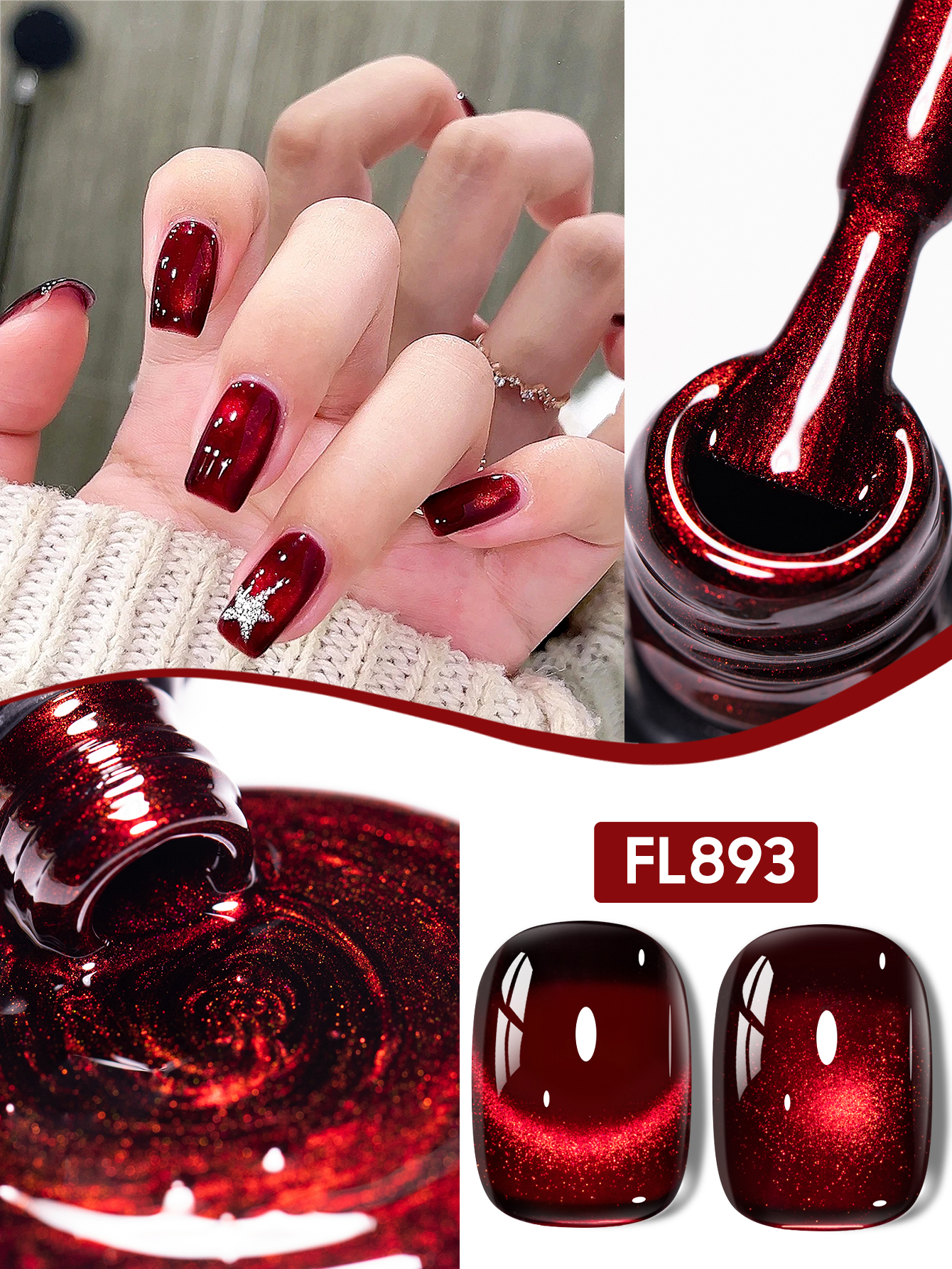 10ml FOUR LILY Red Wine Cat Ey - Nail Art Red Wine Cat Eye ulasan dan harga