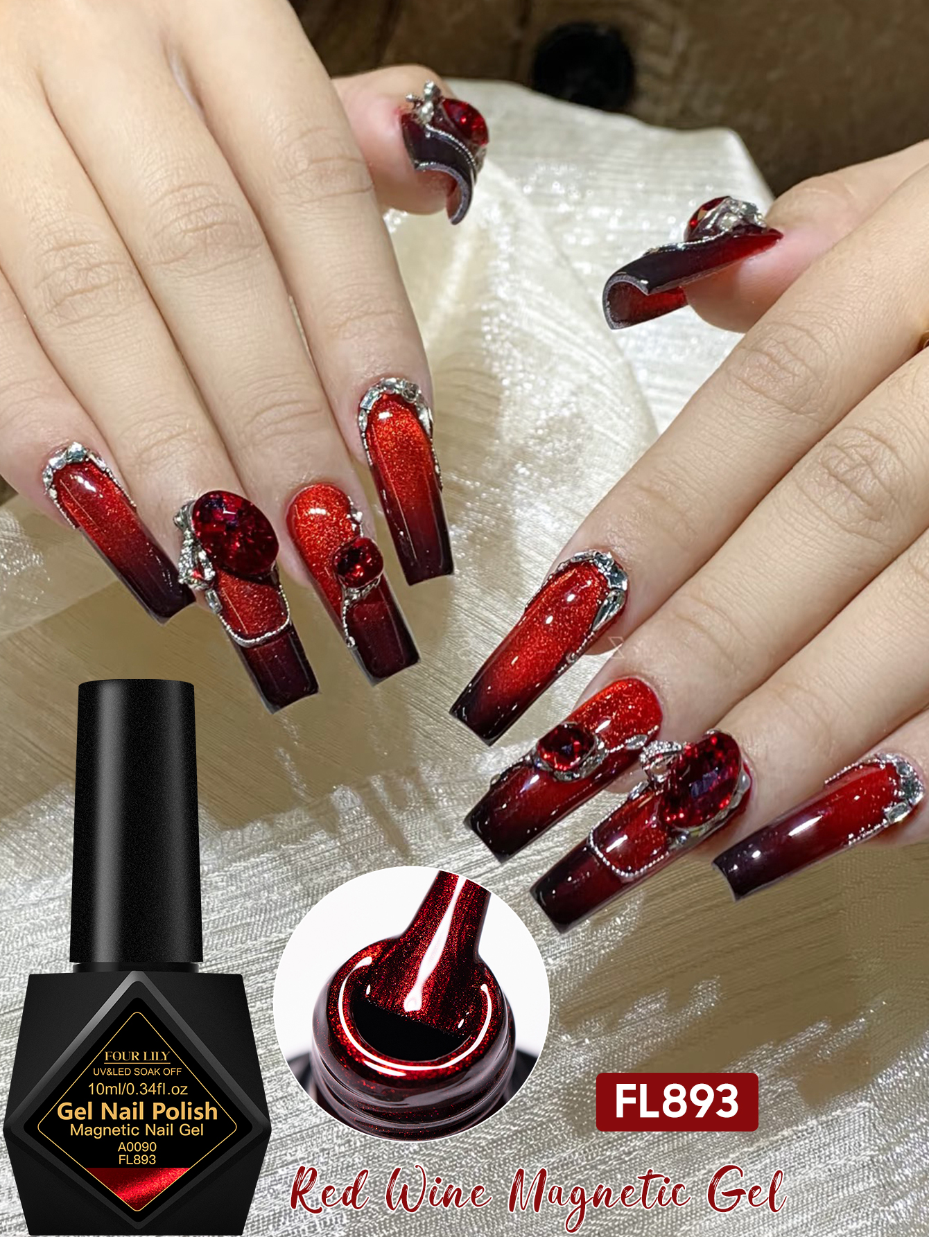 10ml FOUR LILY Red Wine Cat Ey - Nail Art Red Wine Cat Eye ulasan dan harga