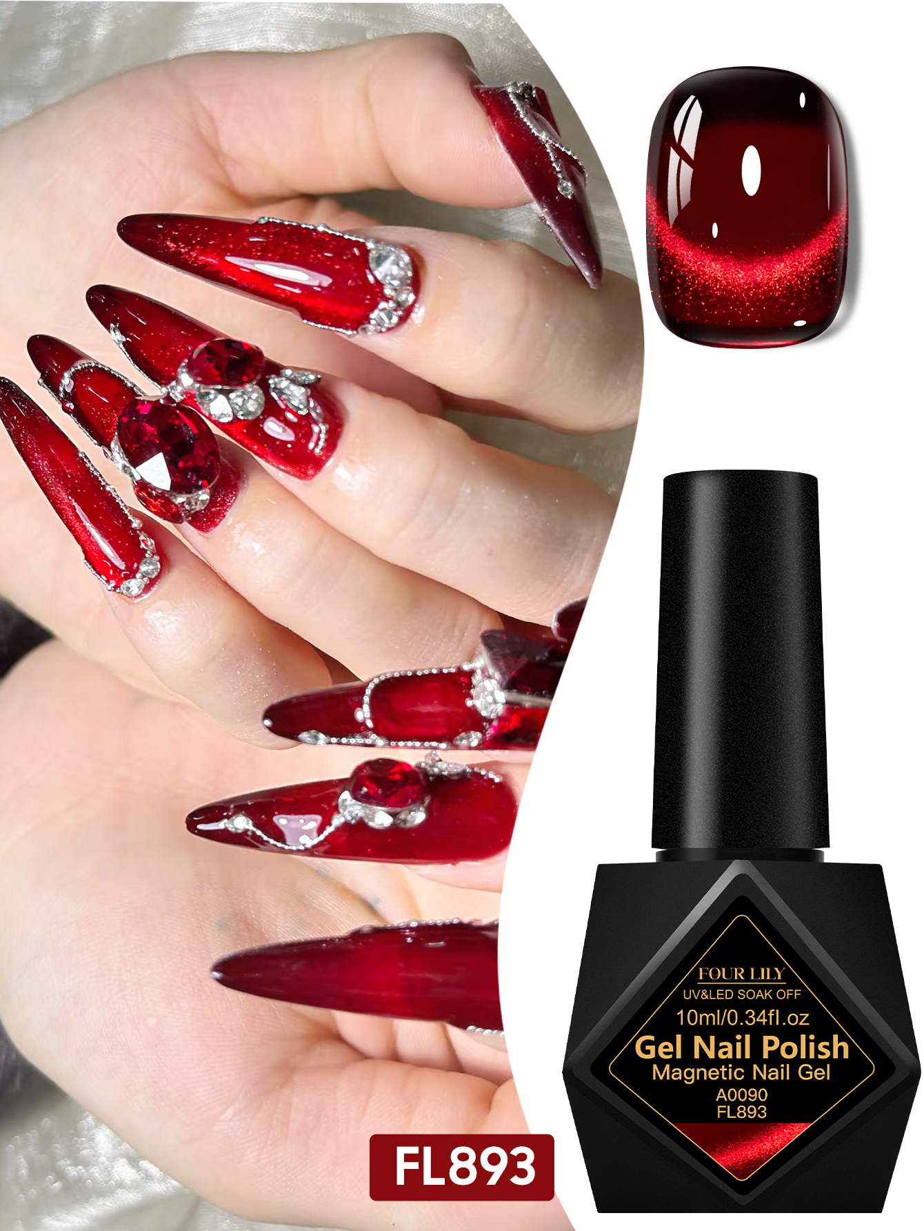10ml FOUR LILY Red Wine Cat Ey - Nail Art Red Wine Cat Eye ulasan dan harga
