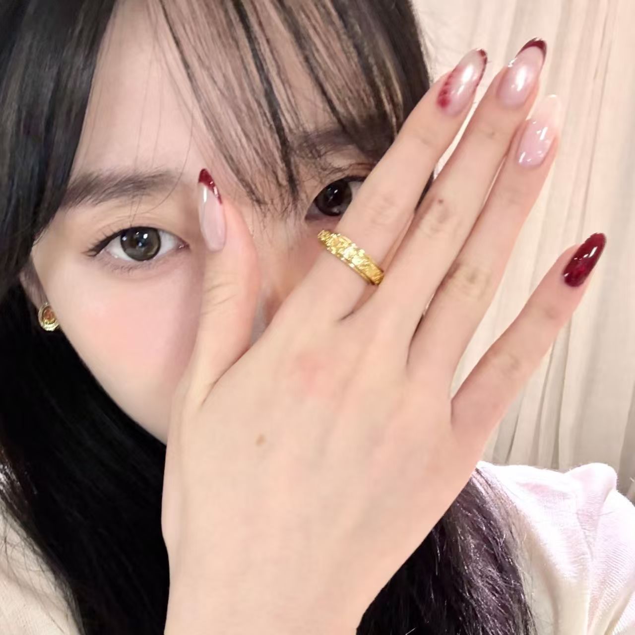 10pcs Handmade Oval Press On N - Nail Art Red Wine Cat Eye ulasan dan harga