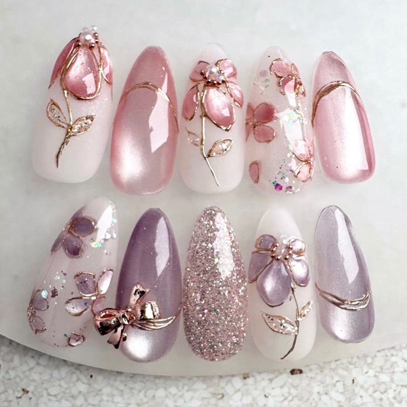 24pcs Blue Cat Eye Almond Pres - Nail Art Full Cat Eye ulasan dan harga