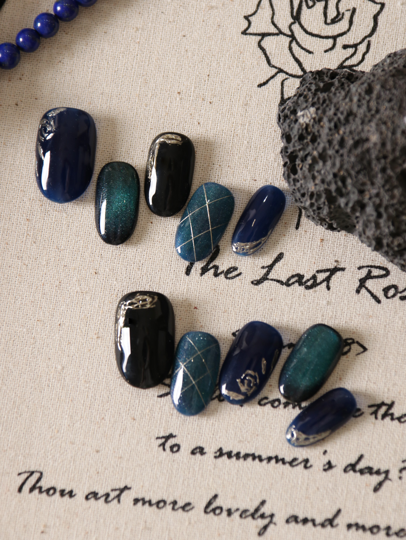10Pcs Press on Nails Blue Gree - Nail Adhesive Tab ulasan dan harga