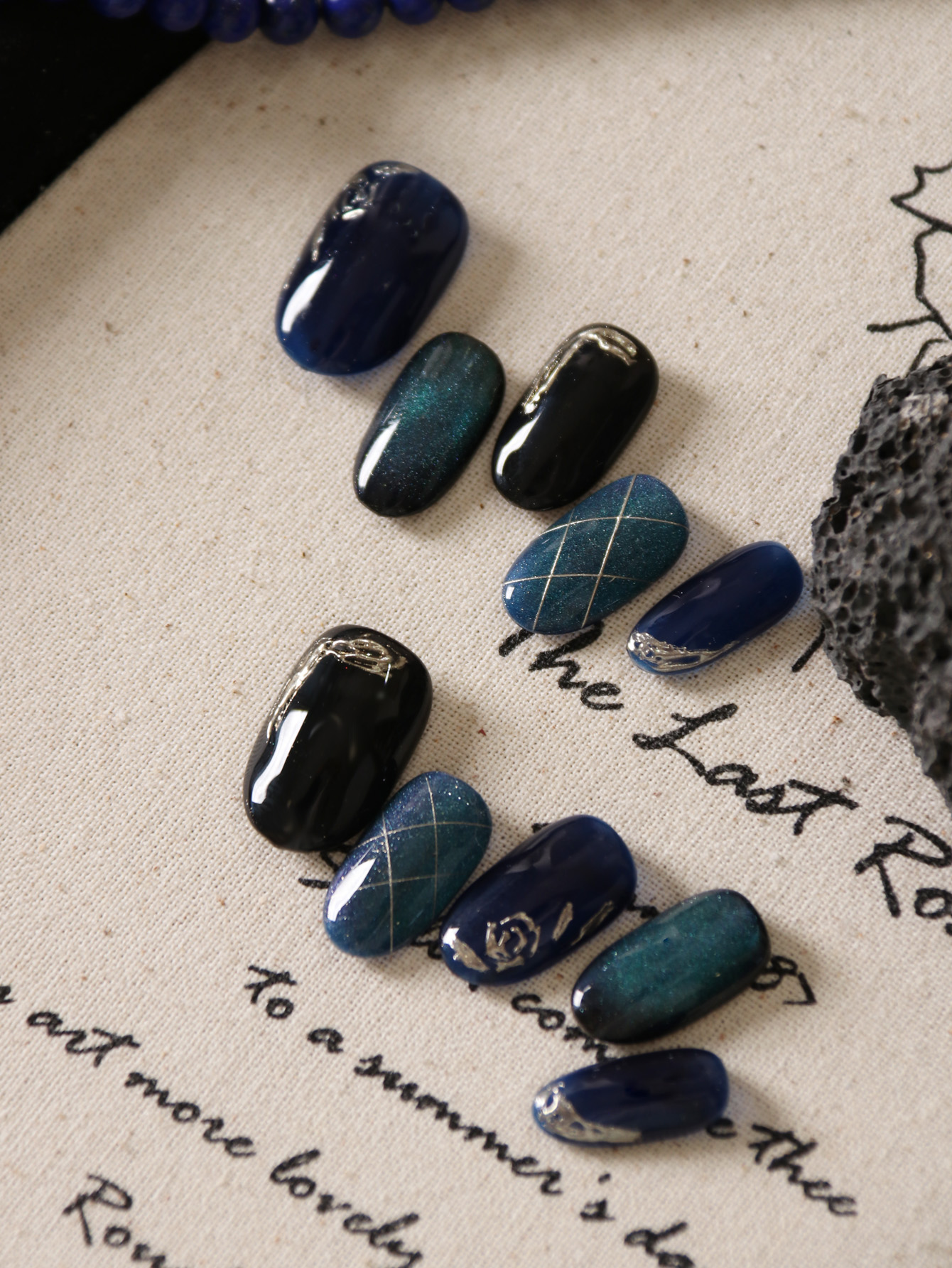 10Pcs Press on Nails Blue Gree - Nail Adhesive Tab ulasan dan harga