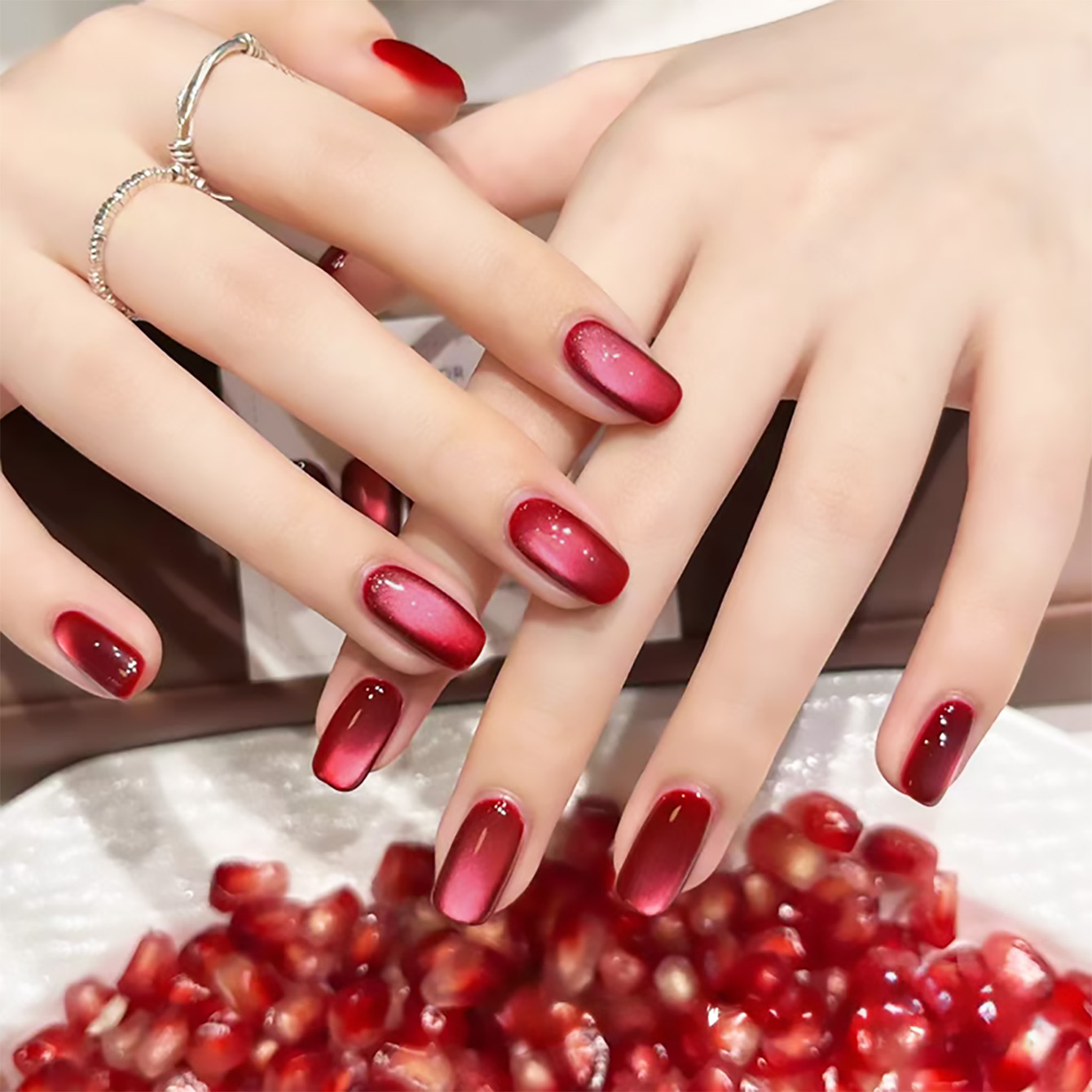 1pcs TC Red Pomegranate Cat Ey - Nail Art Red Wine Cat Eye ulasan dan harga