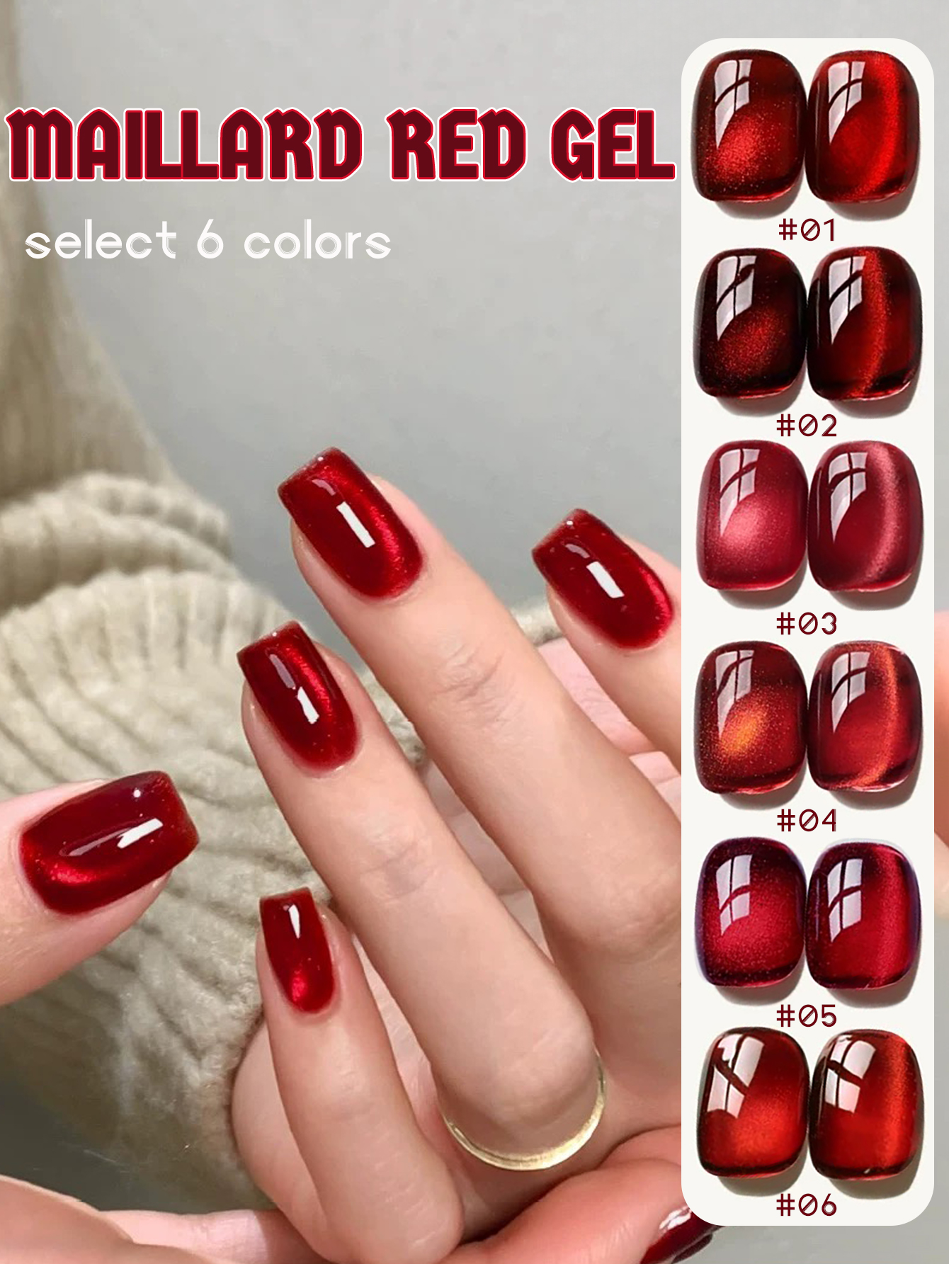 1-6Pcs TC 10ML Red Transparent - Nail Art Red Wine Cat Eye ulasan dan harga