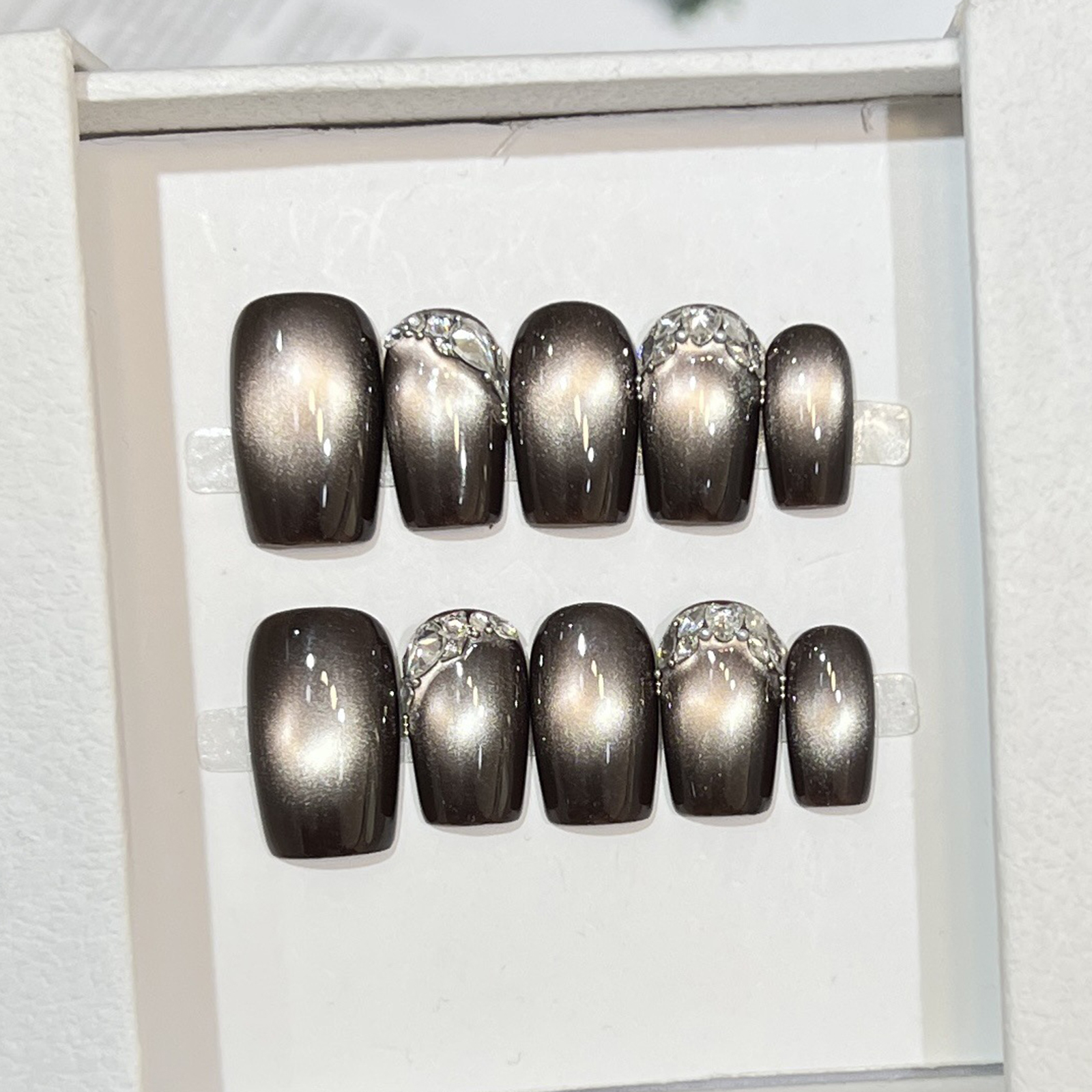 10pcs Black Cat Eyes Press on  - Nail Art Full Cat Eye ulasan dan harga