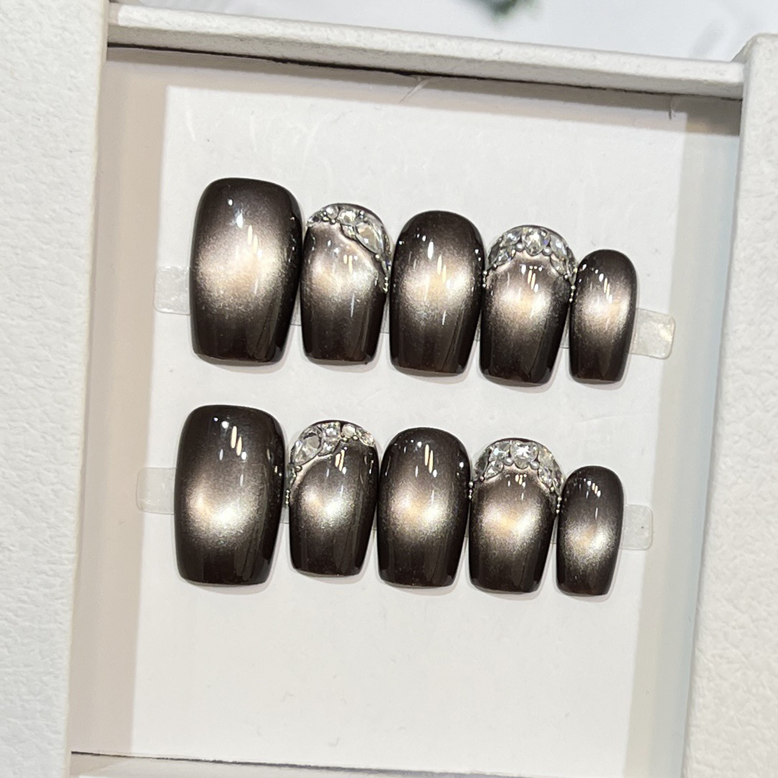 10pcs Black Cat Eyes Press on  - Nail Art Full Cat Eye ulasan dan harga