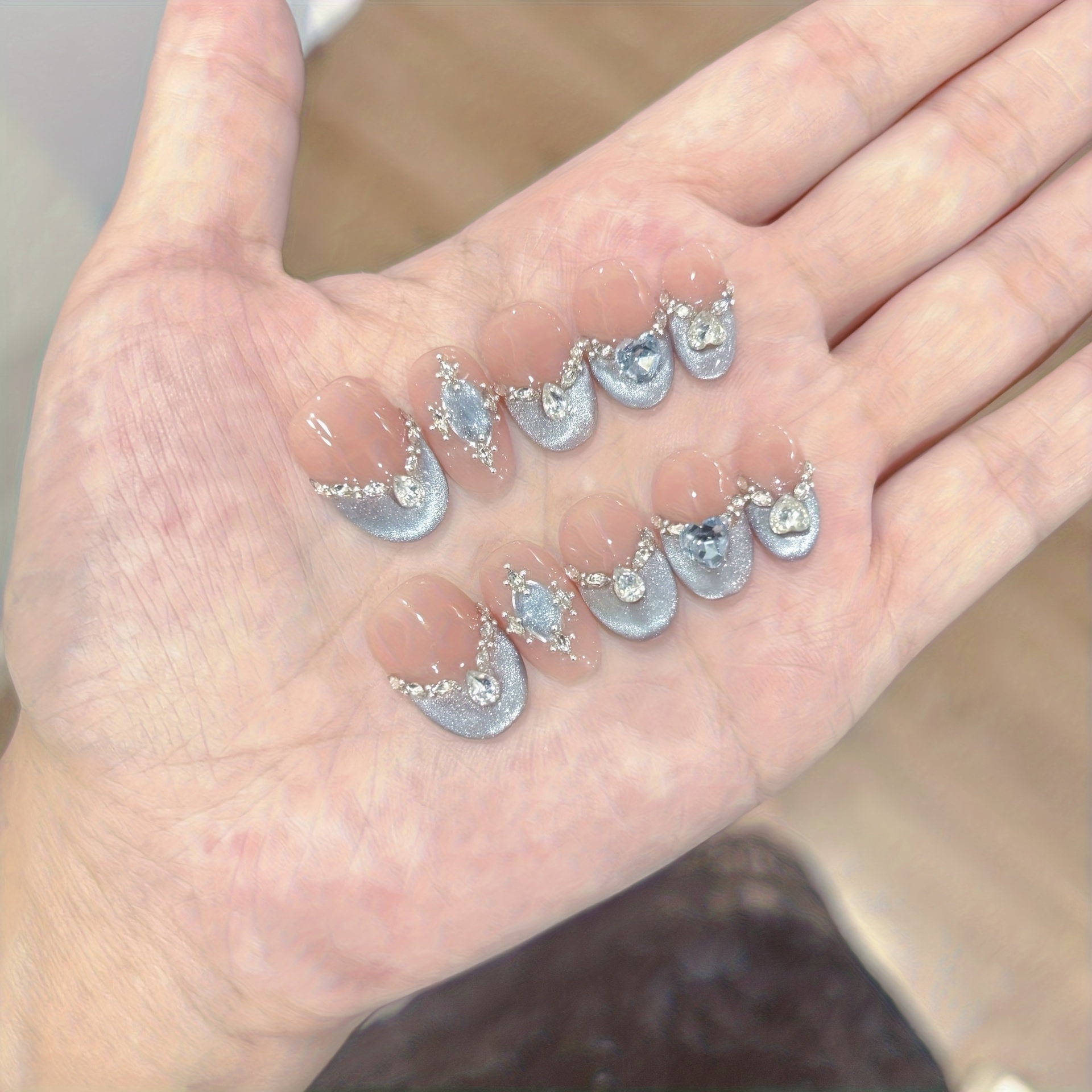 10pcs Handmade Press-on Nail S - Nail Art Full Cat Eye ulasan dan harga