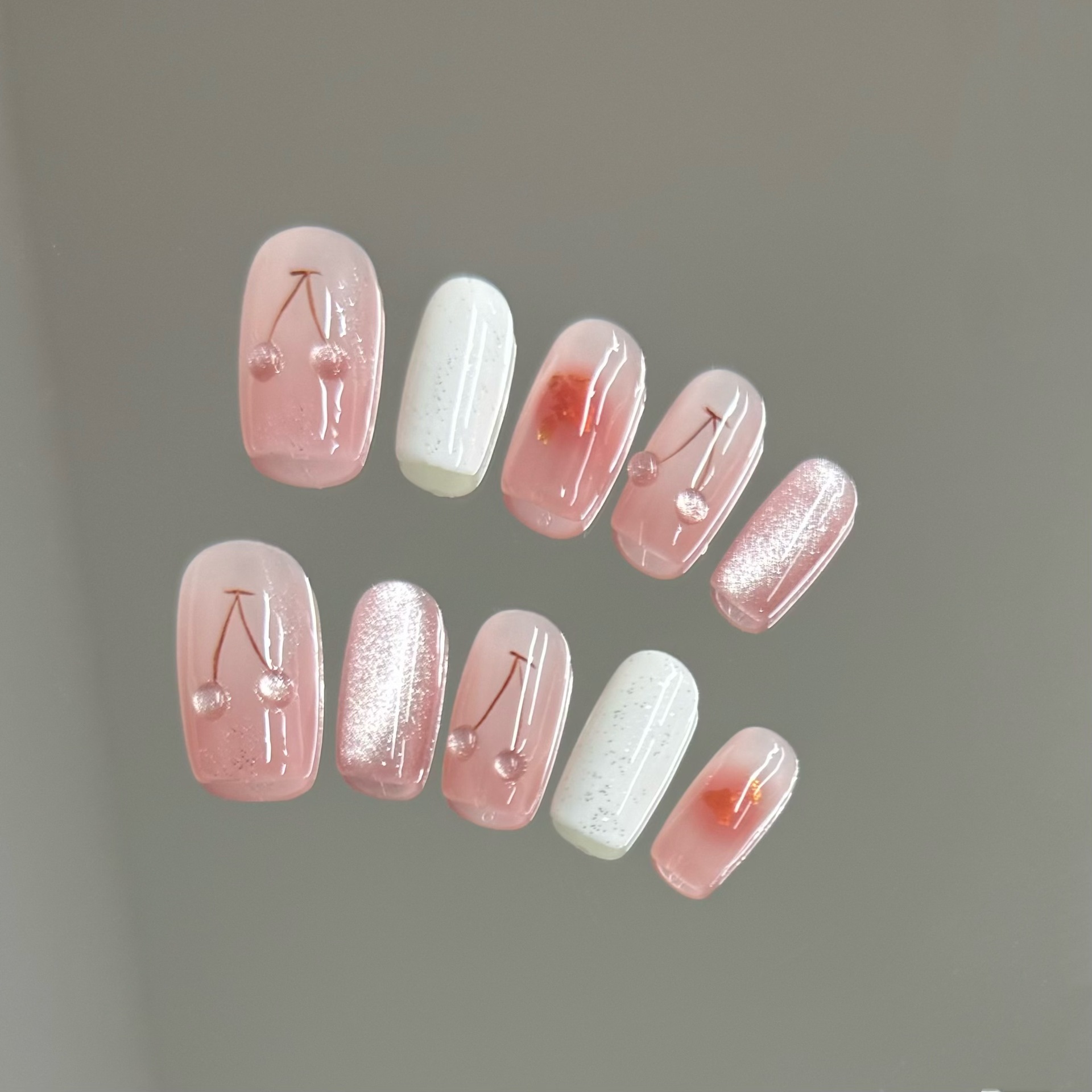10pcs Pink Cat-Eye Handmade Na - Nail Art Full Cat Eye ulasan dan harga