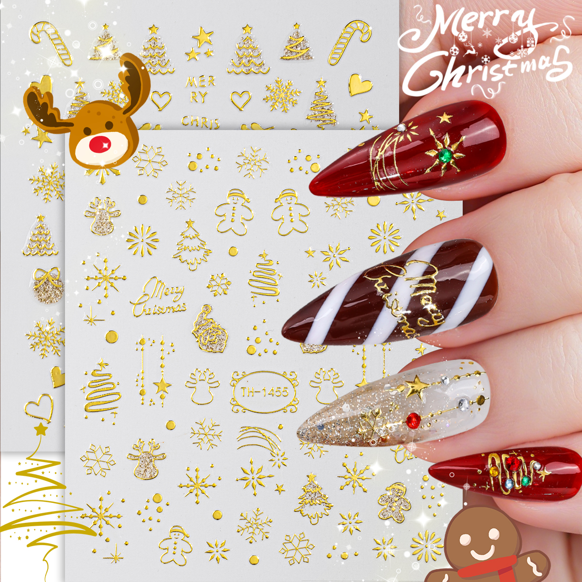 2pcs Cute New Year Cartoon Nai - Nail Art Xmas ulasan dan harga
