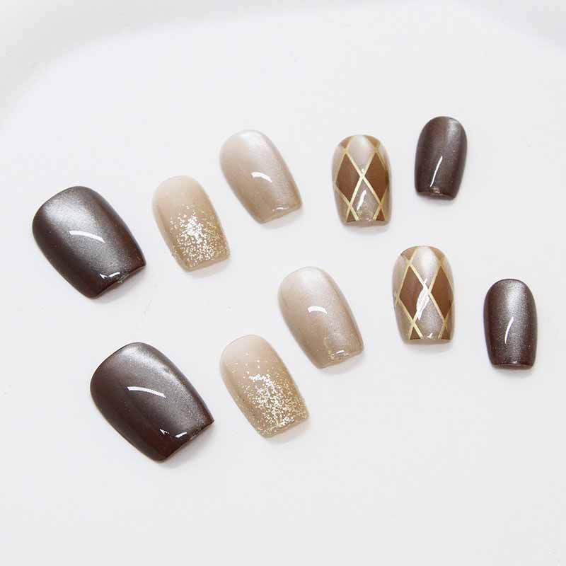10 Pcs Women Wine Red Handmade - Nail Art Red Wine Cat Eye ulasan dan harga