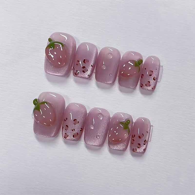 10 Pcs Women Wine Red Handmade - Nail Art Red Wine Cat Eye ulasan dan harga