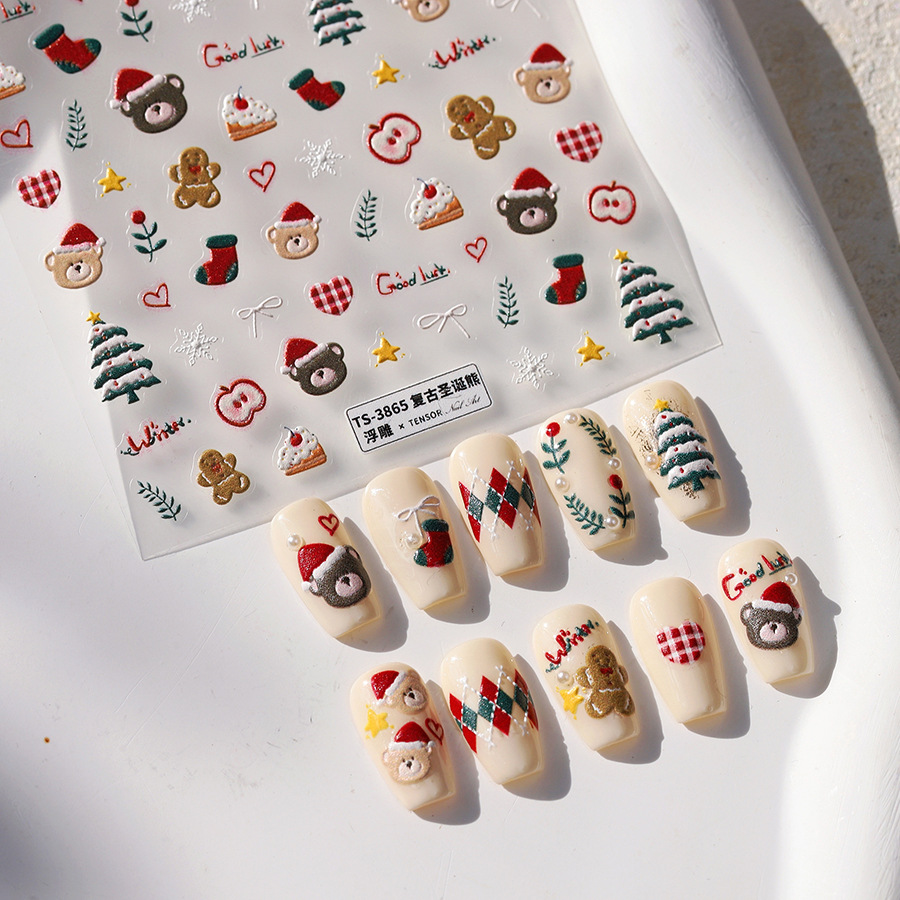 Cute Christmas Bear & Gingerbr - Nail Art Xmas ulasan dan harga
