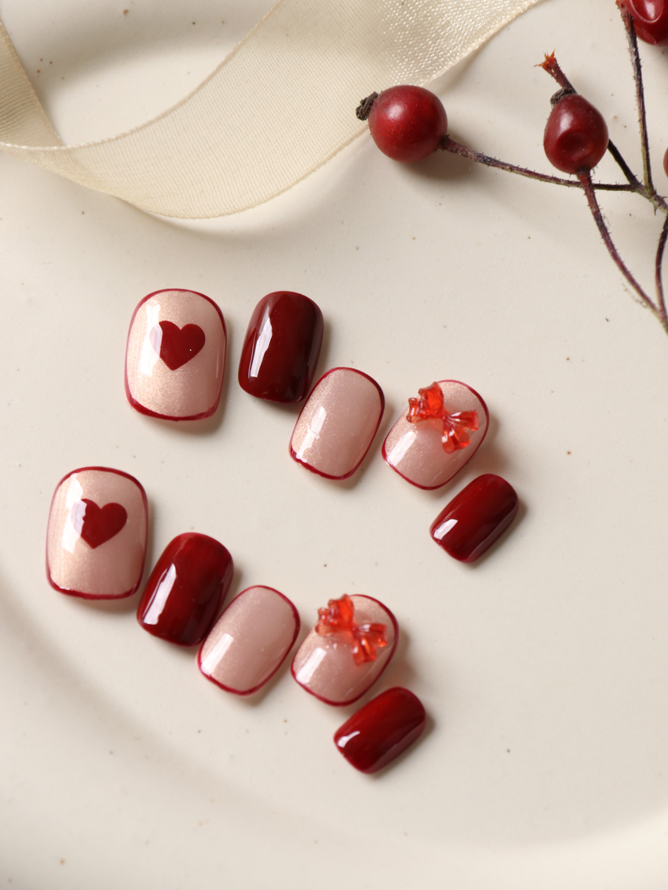 10Pcs Press on Nails Short Red - Nail Adhesive Tab ulasan dan harga