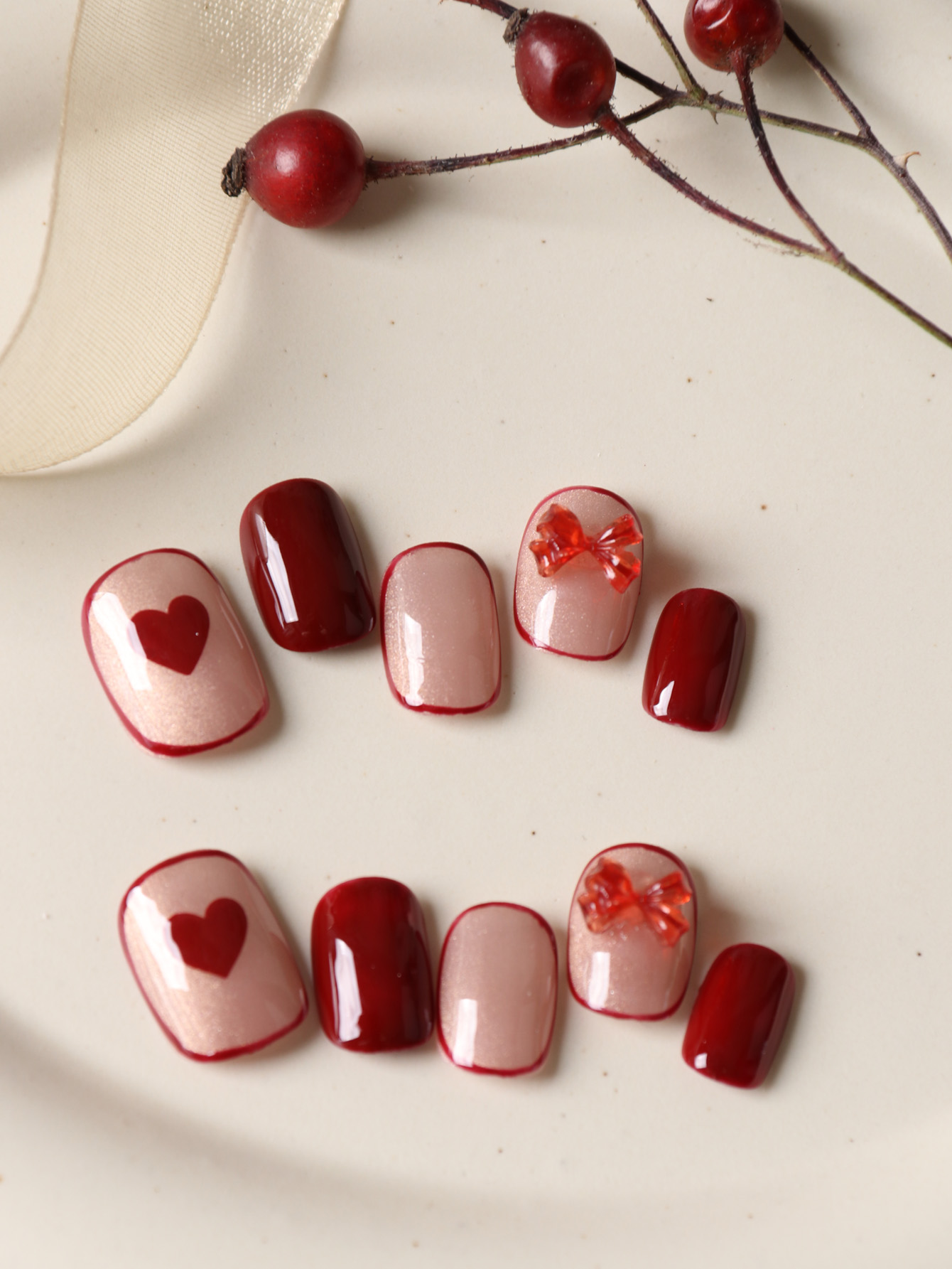 10Pcs Press on Nails Short Red - Nail Adhesive Tab ulasan dan harga
