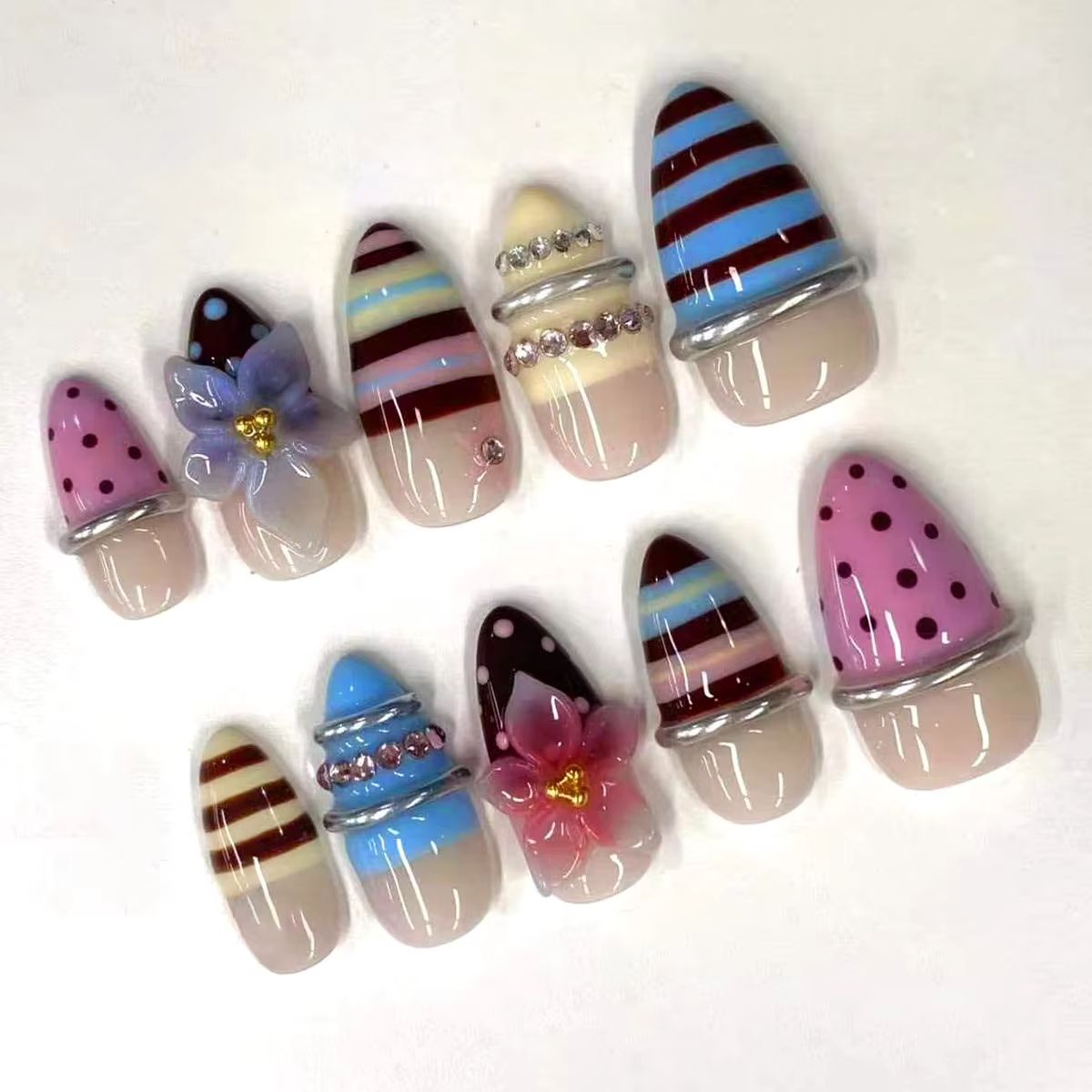 24Pcs Almond Press on Fake Nai - Nail Art Red Wine Cat Eye ulasan dan harga