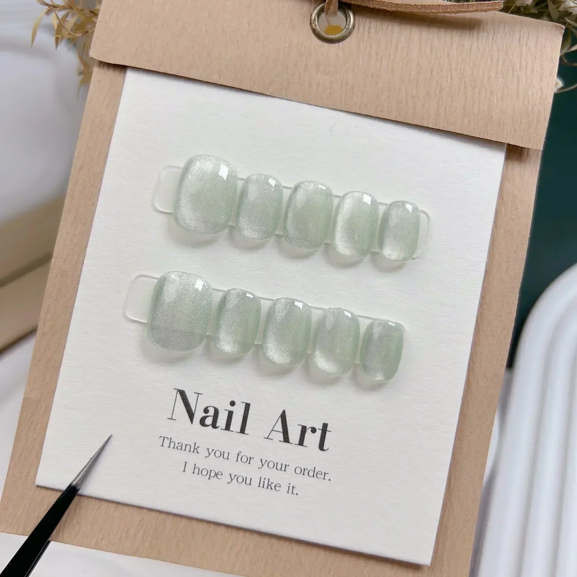 10Pcs Short Handmade Light Gre - Nail Art Full Cat Eye ulasan dan harga
