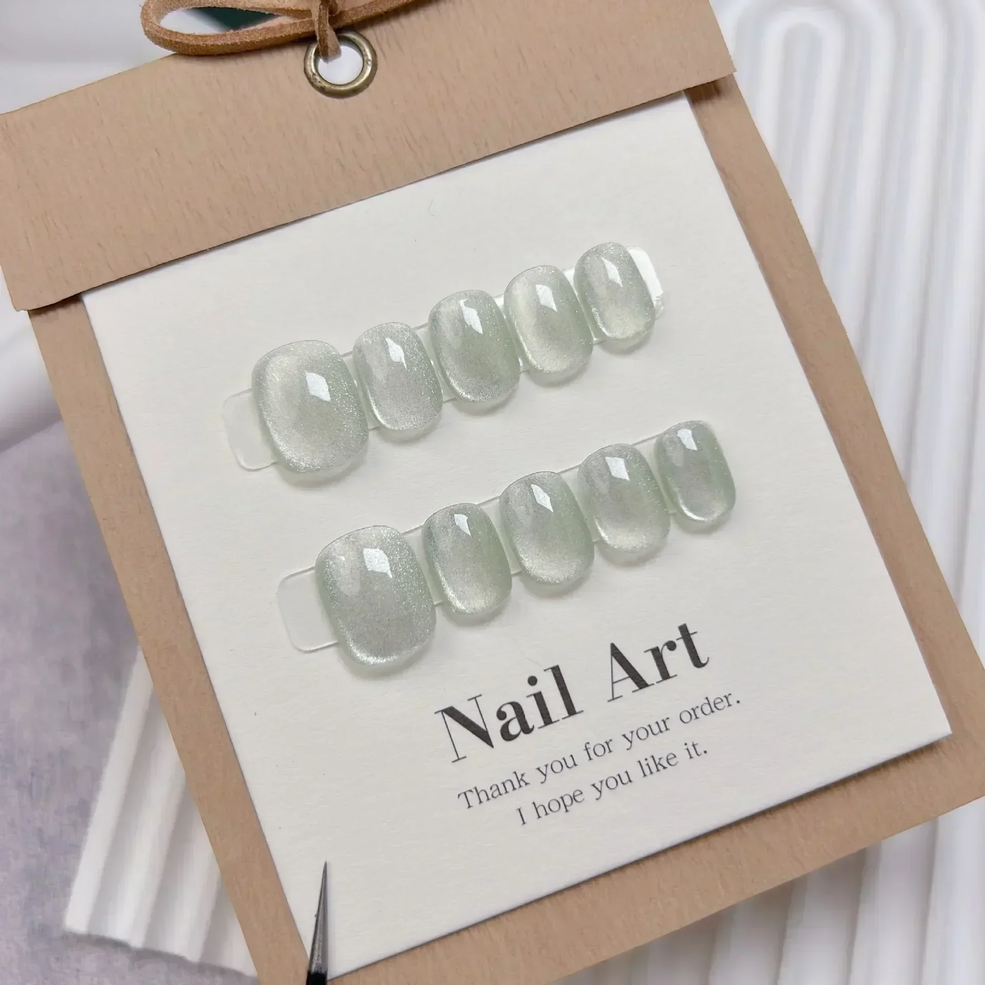 10Pcs Short Handmade Light Gre - Nail Art Full Cat Eye ulasan dan harga